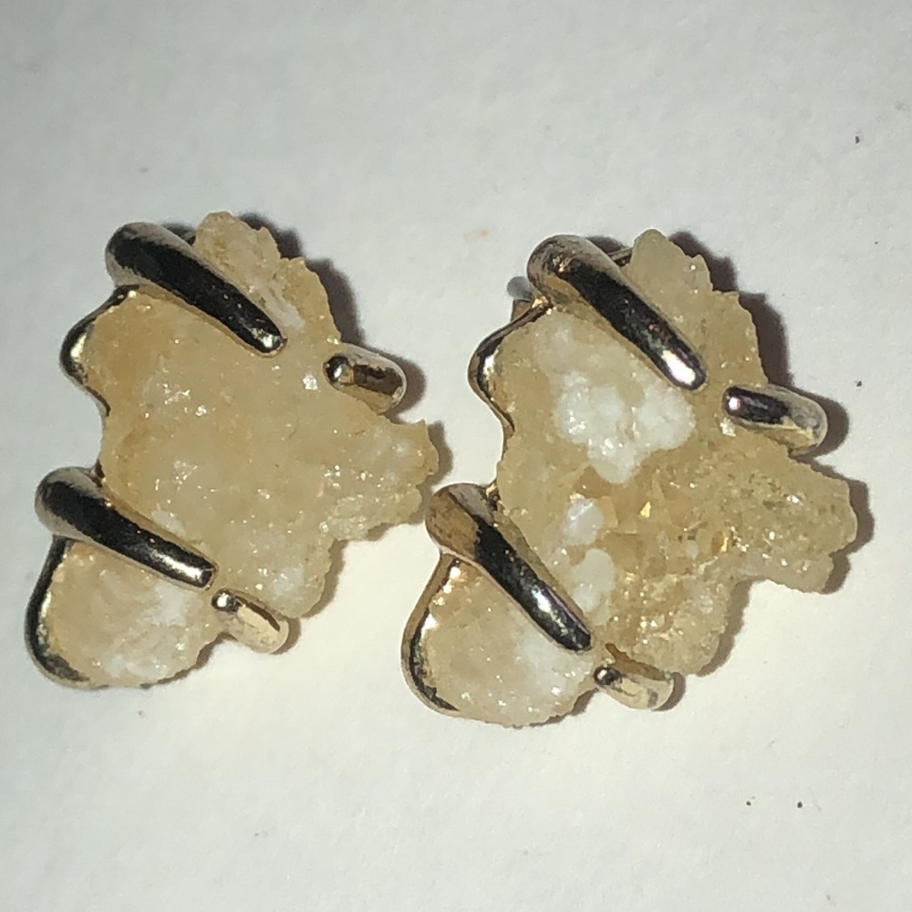 Gold Tone Raw Crystal Boho Earrings